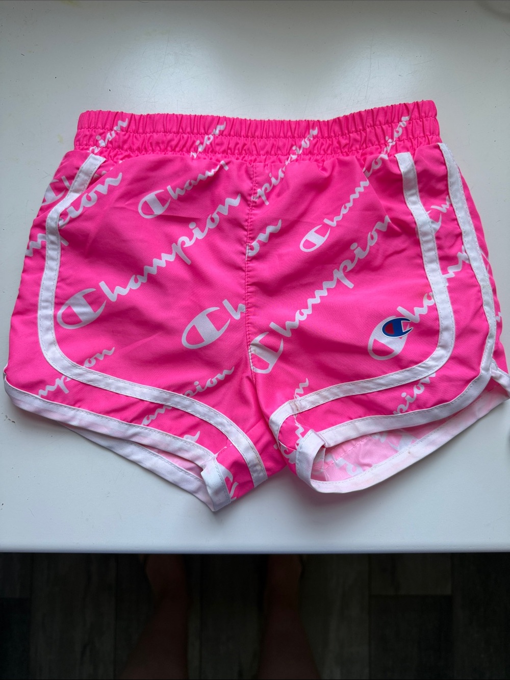 Champion Bright Pink Athletic Shorts with White Trim